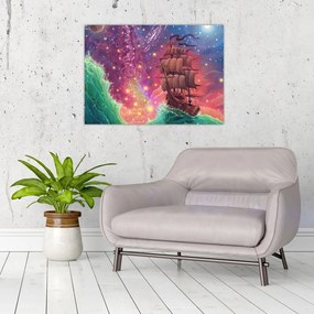 Obraz na szkle - Statek z kosmicznym niebem (70x50 cm)