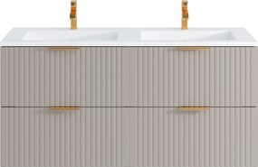 Szafka łazienkowa wisząca  ryflowana z umywalką wpuszczaną w blat - Beżowy - 120 cm - ZEVARA