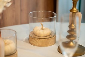 Komplet świeczników ze szkła Ete z drewnianymi podstawkami, 3 sztuki