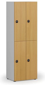 Drewniana szafka skrytkowa, 4 schowki, zamek RFID, szary/buk