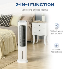 HOMCOM 2-w-1 chłodnik powietrza z chłodzeniem wodnym, 7 L zbiornik, 12h timer, do 20 m² | Aosom PL