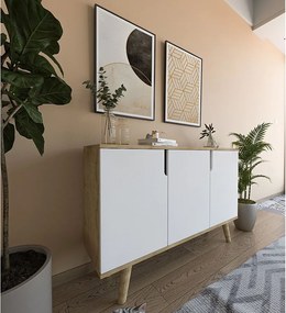 Komoda – 120 cm – Dąb szafirowy i biały – Płyta wiórowa pokryta melaminą