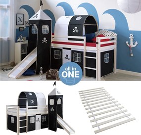 Łóżko piętrowe z zjeżdżalnią 90x200 cm Czarny Pirat