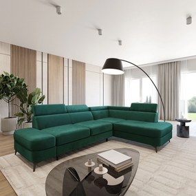 Masseno Narożnik AVISE z funkcją spania i pojemnikiem na pościel Narozniki L, Rozkładana sofa - Zielony, MONOLITH 37