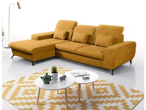 Narożnik rozkładany tapicerowany ALTA, lewy, żółty, z pojemnikiem na pościel, w kształcie L