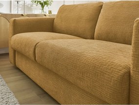 Musztardowa rozkładana sofa do spania z tkaniny szenilowej 220 cm Hugo – Bobochic Paris