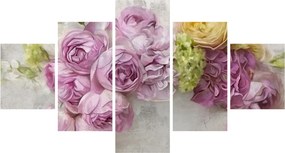 Obraz - Kwiaty na ścianie w pastelowych kolorach (125x70 cm)