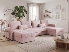 Rozkładana sofa w kształcie U VENORIA 285x146 cm, pudrowy róż + 2 poduszki GRATIS