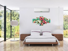 Obraz - Kwiaty na niebieskim tle (125x70 cm)