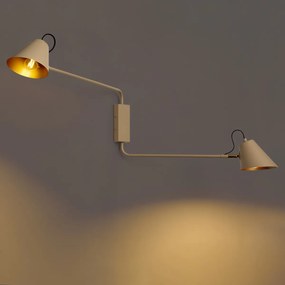Nowoczesna lampa ścienna Taupe ze złotym wnętrzem regulowana 2-punktowa - Lune