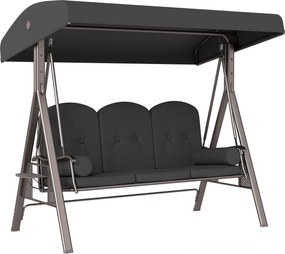 Outsunny Huśtawka Hollywood 3-osobowa huśtawka ogrodowa z daszkiem, półką, poduszką do 360kg Ciemnoszary | Aosom PL