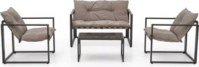 Zestaw mebli ogrodowych Alice – sofa, fotele i ława w eleganckim kolorze cappuccino z tapicerowanymi siedziskami