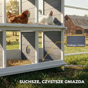 PawHut Gniazdo dla kur, podwyższone drewniane gniazdo z 6 przegródkami, 2 siedziska do kurnika 102 x 50 x 91 cm, szare | Aosom PL