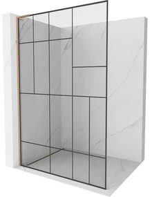 Mexen Kioto L ścianka prysznicowa Walk-in 110 x 200 cm, czarny wzór, miedź szczotkowana - 800-110-103-65-78