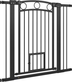 PawHut Bramka dla zwierząt, 96 cm, z regulowaną szerokością 76-104 cm, z drzwiczkami dla kota, do schodów i otworów drzwiowych, czarna