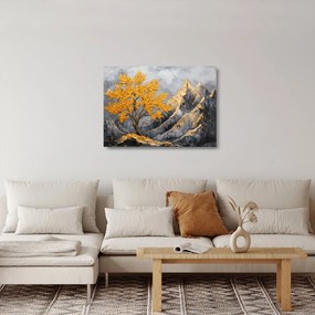 Obraz na szkle – Złote drzewo w górach (70x50 cm)