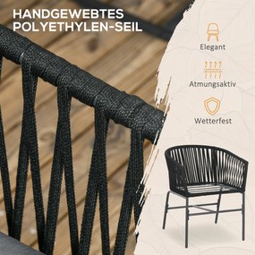 Outsunny Krzesła Ogrodowe, 2 szt., Design Boho, Poduszki na Siedzisko i Oparcie, Wygodna Powierzchnia Siedziska, Rama Metalowa, Czarny