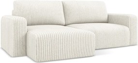 Kremowy sztruksowy rozkładany/ze schowkiem narożnik (lewostronny/z szezlongiem) Kona – Makamii