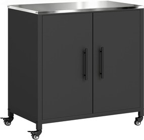 Outsunny Szafka ogrodowa z blatem do przesadzania, powierzchnią roboczą ze stali nierdzewnej, wyjmowaną półką, magnetycznymi drzwiami i kółkami | Aosom PL