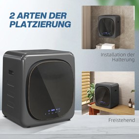 HOMCOM Suszarka do Ubrań z Dezynfekcją UV, Kompaktowa Budowa, 4 kg Pojemności, Stal Nierdzewna, Szary