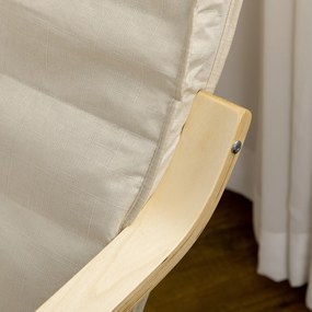 HOMCOM Leżak z Poduszką, Regulowany Podnóżek w 5 Pozycjach, Drewno Brzozowe, do 120 kg, 66,5 x 94 x 100 cm, Kremowy