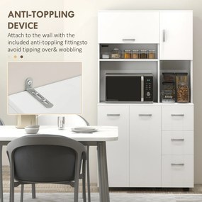 HOMCOM Szafka kuchenna, bufet z 3 szufladami i 3 półkami, obszerny magazyn, 89x39,5x168cm, Biały