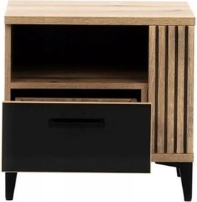 Szafka Nocna z Szufladą do Sypialni DYNAMO 52 cm Dąb evoke / czarny połysk Loft