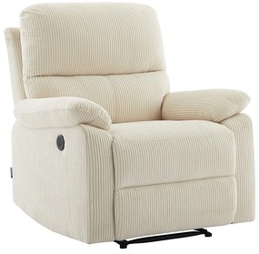 Fotel z elektryczną funkcją relax z beżowego sztruksu - LUNANO