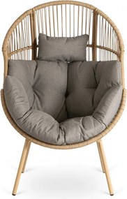 Fotel Ogrodowy z Podnóżkiem PORTLAND Kokon Wypoczynkowy Szary Nowoczesny Boho
