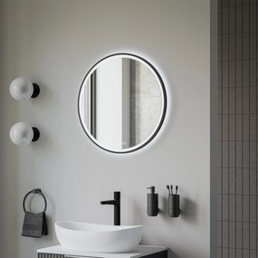 Lustro podświetlane LED 8232 - 2.0 okrągłeAluminiowa ramka - Czarny mat - Piaskowany - Przeciwmgielny - Cyfrowy zegar
