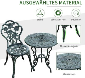 Outsunny Zestaw Bistro Ogrodowy 3-częściowy Aluminiowy Antyczny Zielony | Aosom PL