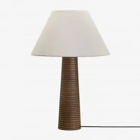 Lampa Stołowa Z Drewna Mango Malva ↑40 Cm & Biały Ø40 Cm Menorca - Sklum