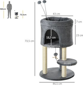 Drzewo dla kota PawHut, z domkiem, platforma, piłka do gry, sizal, zielony+kremowa biel, 44,5 x 44,5 x 73,5 cm