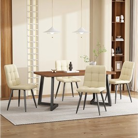 Zestaw do jadalni, stół-140×80×75cm z 4 krzesłami, MDF+metal+aksamit, czarny+orzech+beż