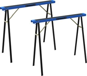 HOMCOM Zestaw 2 solidnych, składanych metalowych kozłów do prac stolarskich i projektów DIY, niebieski i czarny | Aosom PL
