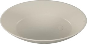 Wanna wolnostojąca owalna beżowa błyszcząca z konglomeratu 160 x 85 cm KALMI BEIGE GLOW z przelewem SLIM cienki rant