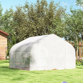 Outsunny Szklarnia Tunelowa z 6 Przewijanymi Oknami i Drzwiami na Zamek Błyskawiczny Wytrzymała Folia 445x3x205m | Aosom PL