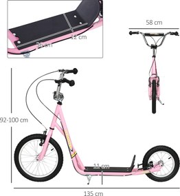 HOMCOM Hulajnoga dla dzieci 16/12 cali dzieci hulajnoga miejska roller regulowana różowa