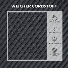 HOMCOM Narożnik L-fomowy trzyosobowy z szezlongiem, konstrukcja z drewna, 8 nóg, obicie z kordu, pikowana pianka, Szary