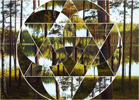 Obraz - Geometryczny kolaż na tle nordyckich lasów (70x50 cm)