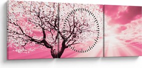 Różowy obraz drzewa (z zegarem) (90x30 cm)