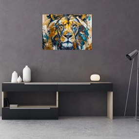 Obraz - Abstrakcyjny obraz olejny z lwem (70x50 cm)