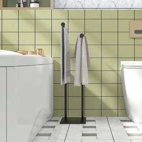 HOMCOM Wolnostojący wieszak na ręczniki z 2 drążkami, czarny, 35,5x20x78 cm | Aosom PL