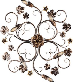 Iris - Lampa sufitowa z lakierowanego na brązowo żelaza z dekoracją w kolorze starego złota, 6 świateł - Ø79 X 67 - BL169-PL6-BR