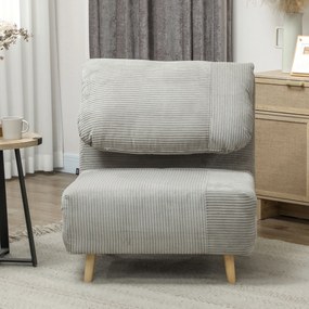 HOMCOM Fotel do spania 2-w-1 dla gości, regulowana poduszka wsparcia, optyka sztruksu, 82 cm x 89 cm x 83 cm, Szary