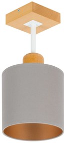 Szara lampa sufitowa, jednopunktowy spot CL-DWE10x10BU-GR z drewna E27