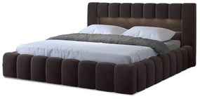 Ciemnobrązowe tapicerowane łóżko dwuosobowe ze schowkiem ze stelażem 140x200 cm Lamica – ELTAP