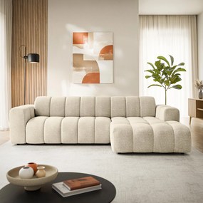 Masseno Narożnik SETIA Prawostronny L-Kształtny, Nowoczesna Sofa narożna, Tkanina Strukturalna - Kremowy, ARAGON 02