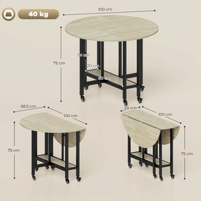 HOMCOM Składany stół, stół z funkcją składania i otwartą półką, mobilny stół kuchenny do jadalni, małych przestrzeni, naturalny | Aosom PL