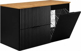 Zestaw mebli łazienkowych z koszem i blatem, czarne uchwyty, czarny/dąb craft, 100 x 46 x 58,6 cm